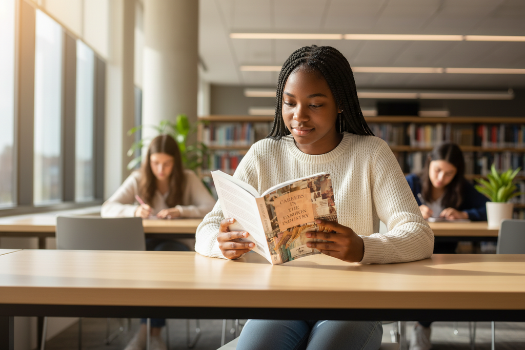 High School Student Reading in Library